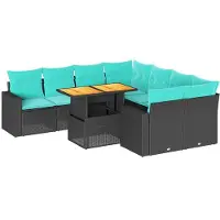 vidaXL Ensemble de salon de jardin 9 pièces avec coussins noir poly rotin