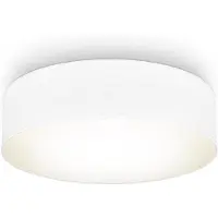 B.K.Licht plafonnier textile blanc, éclairage plafond design moderne & sobre, éclairage bureau, rond Ø38cm, 2 douilles E27, livré sans ampoules