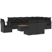 Syfax Salon de jardin 11 pcs avec coussins noir résine tressée