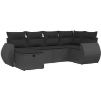 Syfax Salon de jardin 6 pcs avec coussins noir résine tressée