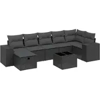Syfax Salon de jardin 8 pcs avec coussins noir résine tressée