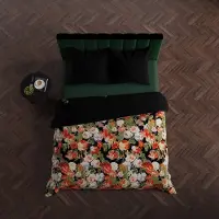 MARKIZETA HOME Linge de lit, satin de coton, haute qualité, 200 x 220 cm, Tulipas, noir, fleurs