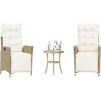 vidaXL Ensemble Bistro 3 pièces avec coussins Beige Poly Rattan