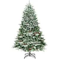 Coast Costway Arbre de Noël Artificiel avec Pointes de Pin et Baies Rouges - Vert - 195cm