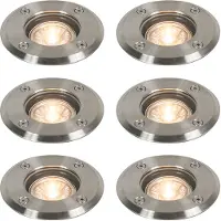 QAZQA Lot de 6 spots de sol extérieurs en acier 11cm IP67 - Basic Round