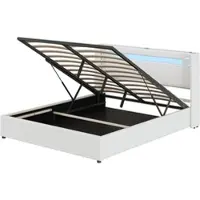 OKWISH Lit Coffre 90x200 cm - Lit Banquette avec Coffre Hydraulique et Bande LED Multicolore - Sans Matelas - Velours + MDF - Rose