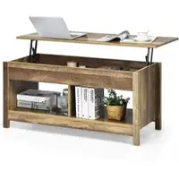 Costway Table basse réglable en hauteur, Table basse d'appoint avec rangement, Table basse en bois, Table basse pour salon balcon couloir (Nature)