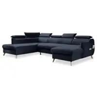 Miuform Sweet Harmony - Canapé d'angle avec fonction lit et coffre de lit U-FORM GAUCHE - 321x208cm - Velours bleu marine - Canapé-lit Canapé