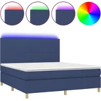 vidaXL Lit Boxspring avec matelas & LED Bleu 160x200 cm Tissu