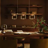 Maytoni Suspension LED à abat-jour en verre sur tige SPIRITO dorée, 14 W, lumière chaude, 1 800 lm, verre, dimensions : 220 x 80 x 18 cm, IP20,
