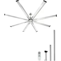 Vevor Ventilateur de Plafond sans Lumière 214 cm Télécommande 6 Vitesses 8 Pales Aluminium