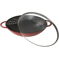 Staub Wok rond rouge cerise 30 cm Fonte rouge