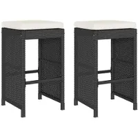 vidaXL Tabouret de bar de jardin avec coussin 2 pcs. noir Poly rotin