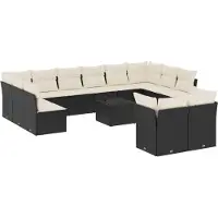 vidaXL Ensemble de 13 canapés de jardin avec coussins noir poly rotin