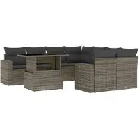 vidaXL Ensemble de salon de jardin 9 pièces avec coussins Gris Poly rotin
