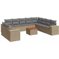 vidaXL Ensemble de salon de jardin 11 pièces avec coussins Beige Poly Rattan