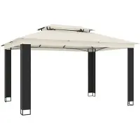 vidaXL Pavillon avec double toit Crème 3,94x2,96 m Acier