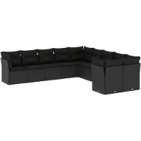 vidaXL Ensemble de 10 canapés de jardin avec coussins noir poly rotin