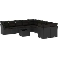 vidaXL Ensemble de salon de jardin 11 pièces avec coussins noir poly rotin