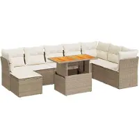 vidaXL Ensemble de salon de jardin 9 pièces avec coussins beige Poly rotin