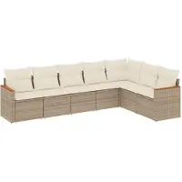 vidaXL Ensemble de salon de jardin 7 pièces avec coussins Beige Poly Rattan