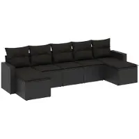 vidaXL Ensemble de salon de jardin 7 pièces avec coussins noir poly rotin