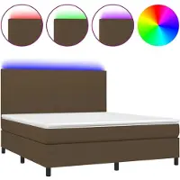 vidaXL Lit Boxspring avec matelas & LED Marron foncé 180x200 cm Tissu