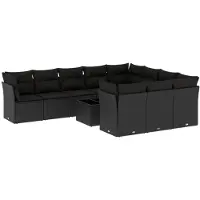 vidaXL Ensemble de salon de jardin 11 pièces avec coussins noir poly rotin