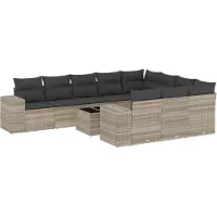 vidaXL Ensemble de salon de jardin 11 pièces avec coussins gris clair Poly rotin