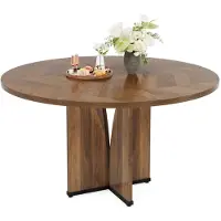Tribesigns Table de salle à manger ronde, pour 4 personnes, avec plateau et pieds en bois, avec piètement stable en X, 100*100*75 cm, salle à manger et salon, marron rustique