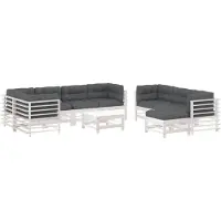 vidaXL Ensemble salon de jardin 10 pièces avec coussins Blanc Bois massif