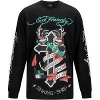 Ed Hardy T-Shirt vert gazon / bourgogne / noir / blanc