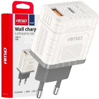 Amio Chargeur rapide USB-C/USB-A 30W GaN Alimentation Quick Charge Power -04286