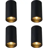 QAZQA Ensemble de 4 spots modernes en saillie noirs 5,5cm GU10 50mm - Tuba