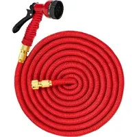 Avizar , tuyau d'arrosage 7,5 m extensible jusqu'à 37 m avec douche multifonction, rouge