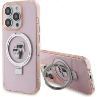 Karl Lagerfeld Coque MagSafe avec anneau de support pour iPhone 15 Pro Max, rose