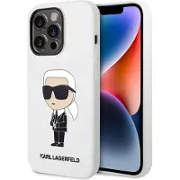 Karl Lagerfeld Coque pour iPhone 14 Pro Max en silicone Ikonik blanche