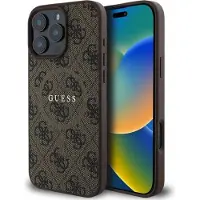 GUESS GUHMP16XG4GFRW iPhone 16 Pro Max 6,9" brązowy/brown MagSafe PU 4G Ring Classic Logo (Apple iPhone 16 Pro Max), Coque pour téléphone portable, Marron