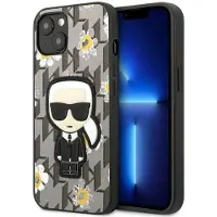 Karl Lagerfeld Hard Cover Flower Ikonik Karl Grey, pour iPhone 13, KLHCP13MPMNFIK1 (Apple iPhone 13, Apple iPhone 14, Apple iPhone 15), Coque pour téléphone portable, Gris