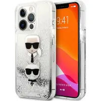 Karl Lagerfeld Coque iPhone 13 Pro argentée à paillettes liquides