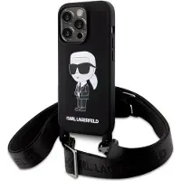 Karl Lagerfeld Étui bandoulière en silicone noir pour iPhone 15 Pro Max