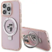 Karl Lagerfeld Coque MagSafe avec anneau de support pour iPhone 15 Pro, rose