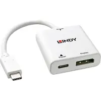 Lindy Adaptateur DisplayPort USB de type C avec Power Delivery (USB 3.1, 18 cm), Adaptateur données + vidéo, Blanc