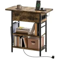 MODFU : Table ovale avec plateau en lamelles de bois et pied en métal, table de chevet extensible, pour jusqu'à 6 personnes, couleur marron