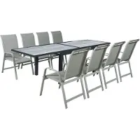 HABITAT ET JARDIN Table extensible et chaises de jardin en aluminium "Lagos" - 140/280 x 90 x 76 cm - 8 places - Gris clair