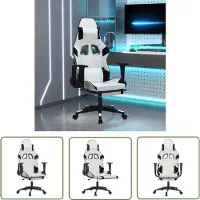 The Living Store Fauteuil gaming avec fonction massage et repose-pieds, blanc et noir, similicuir