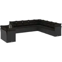 Syfax Salon de jardin 11 pcs avec coussins noir résine tressée