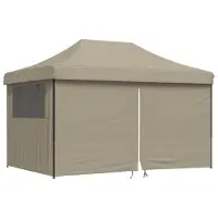 Syfax Tente de réception pliable, événement extérieur, tissu Oxford PVC, acier poudré, 4 parois latérales avec fenêtres, 440 x 292 x 315 cm, taupe