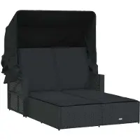 Syfax Chaise longue double et auvent et coussins noir résine tressée