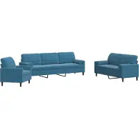 vidaXL Ensemble de canapés 3 pièces avec coussins et traversins Bleu velours